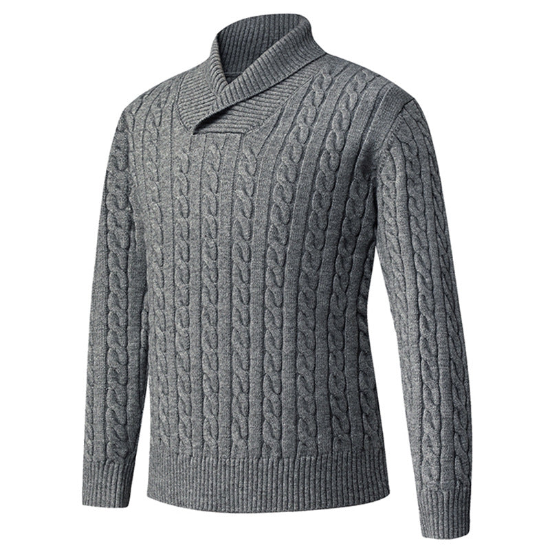 Chunky knit sweater for men with a modern shawl collar and a twisted pattern Lune London