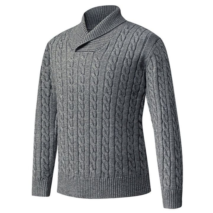 Chunky knit sweater for men with a modern shawl collar and a twisted pattern Lune London