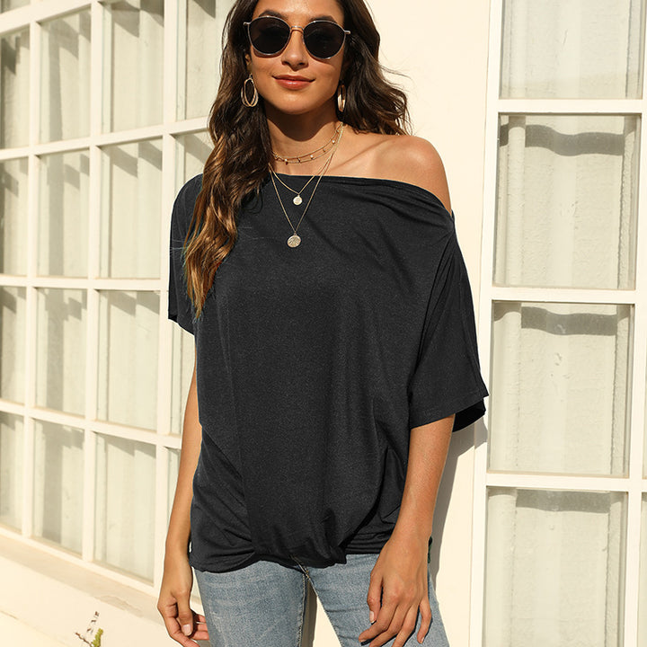 Off-shoulder t-shirt for women with a relaxed fit and trendy knot detail Lune London
