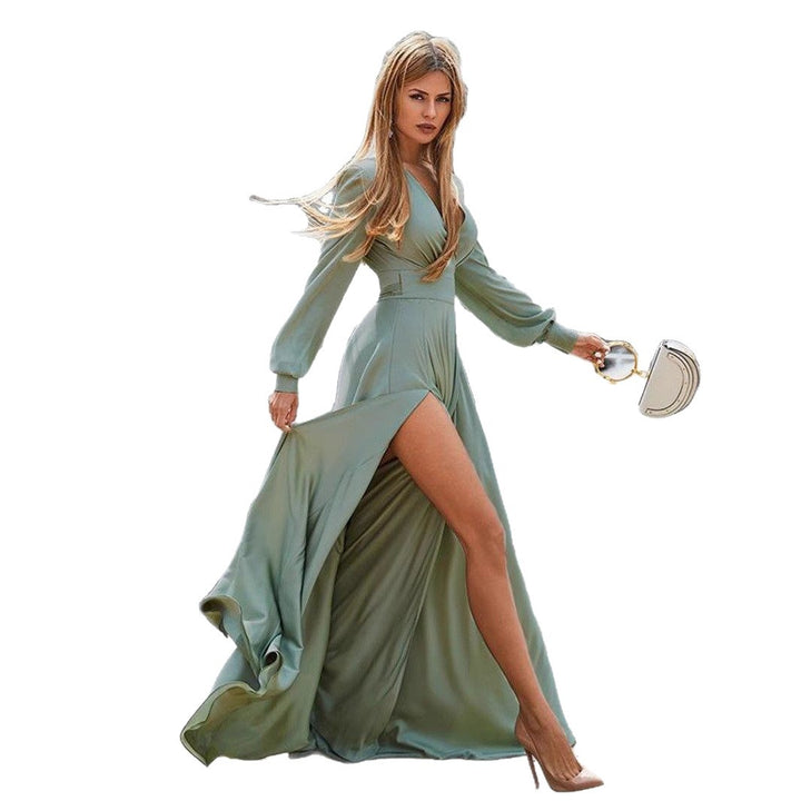 Maxi dress for women with an elegant wrap design and refined side slits Lune London