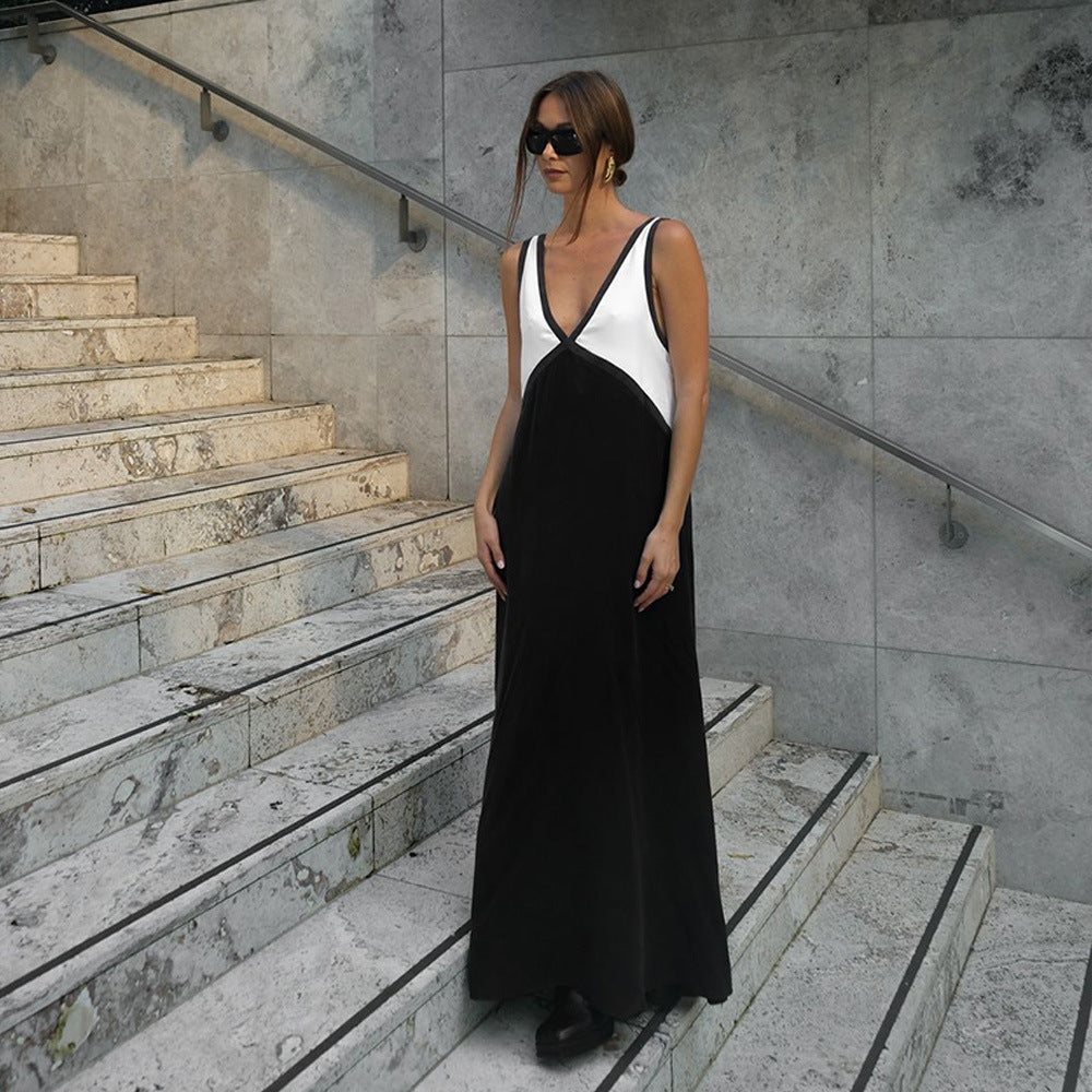 Maxi dress for women with deep V-neckline and asymmetrical design Lune London