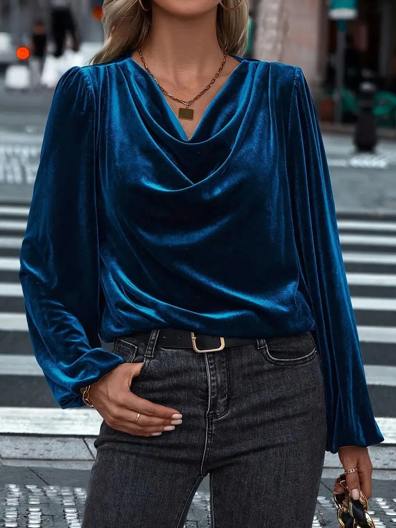 Ladies Elegant Viscose Blouse with Waterfall Neckline Lune London