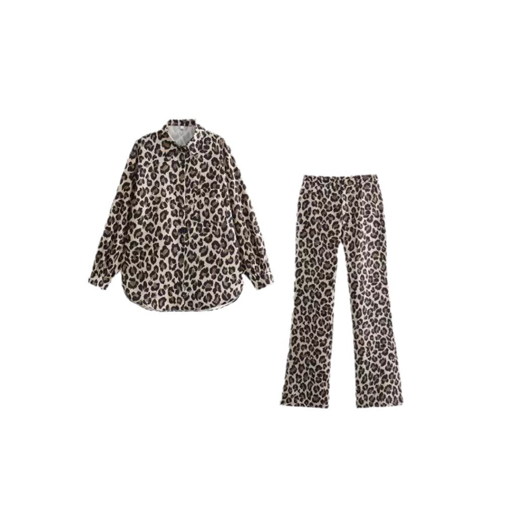 Lune London Women's Wide Leg Leopard Print Pants