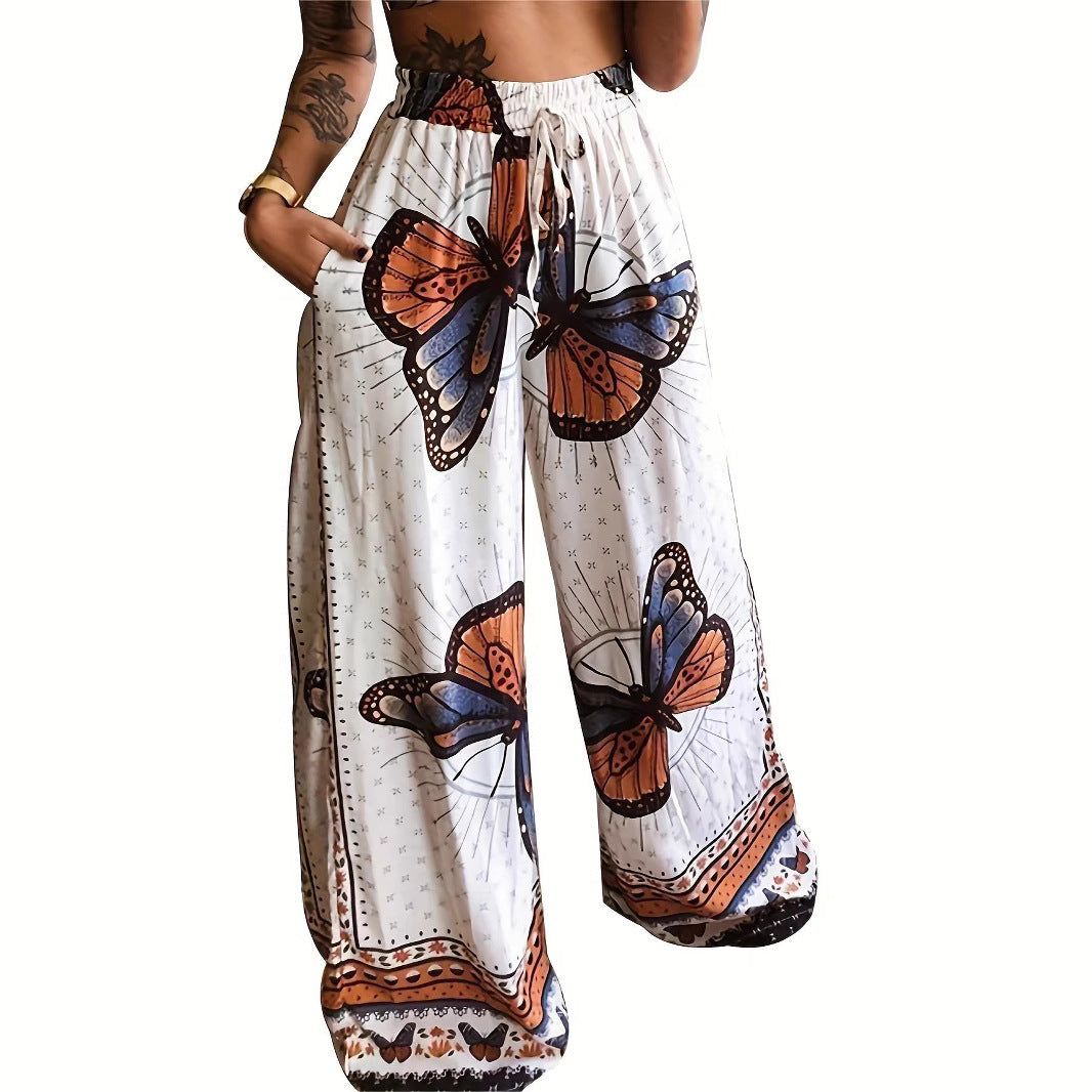 Pleated women's trousers with floral pattern and elastic waistband Lune London