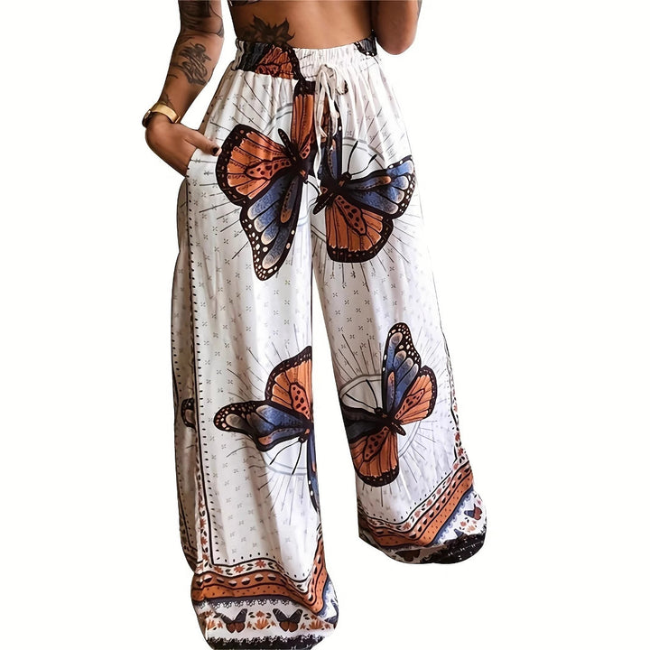 Pleated women's trousers with floral pattern and elastic waistband Lune London