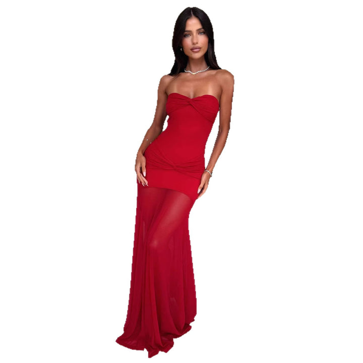 Women's Elegant Maxi Dress with Ruched Bodice and Flowing Skirt Lune London