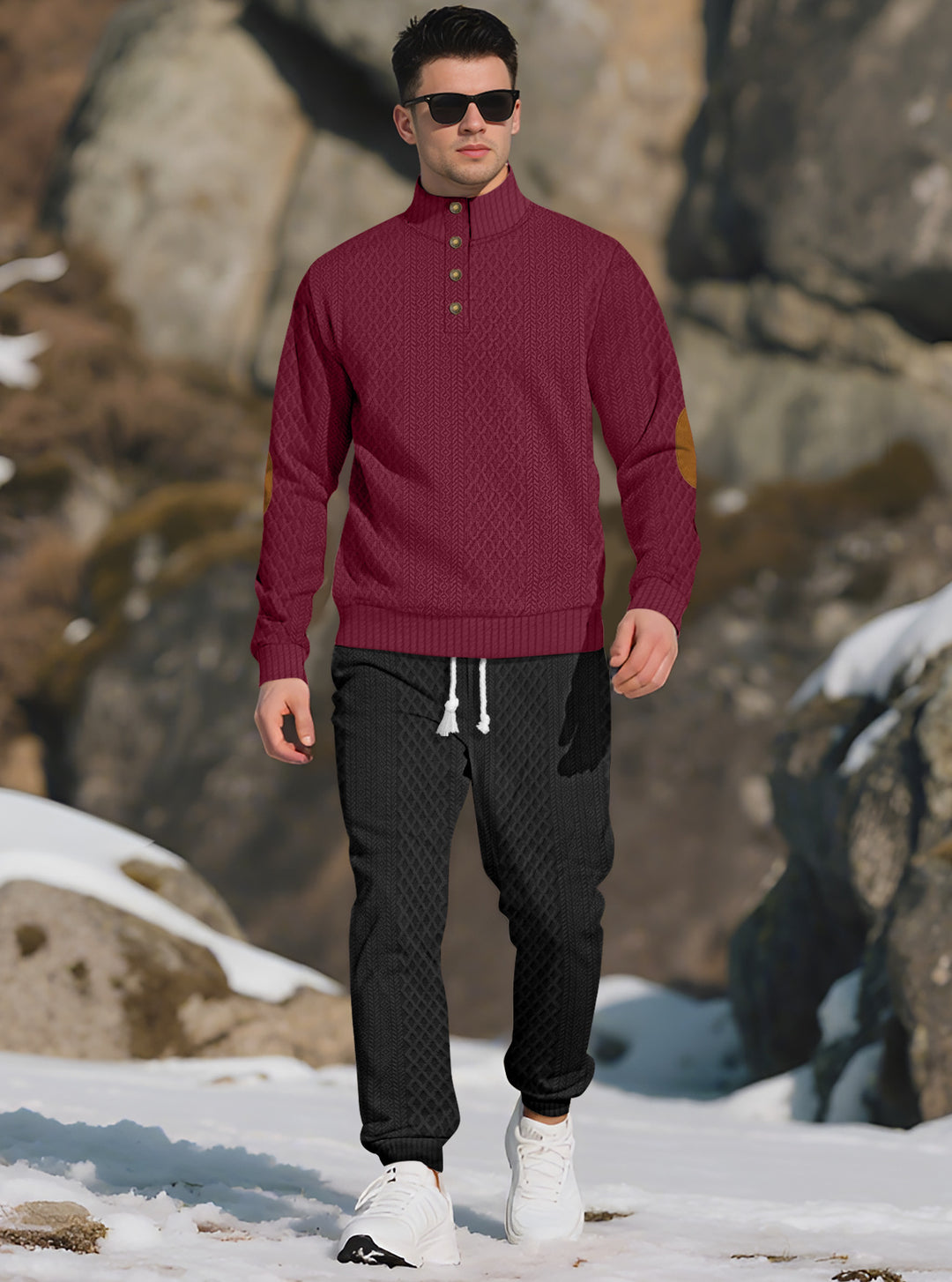 Comfortable knitted sweater for men with a high collar and trendy buttons Lune London