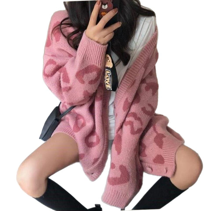 Cardigan long en poils longs pour femmes avec motif léopard Chic & Stil
