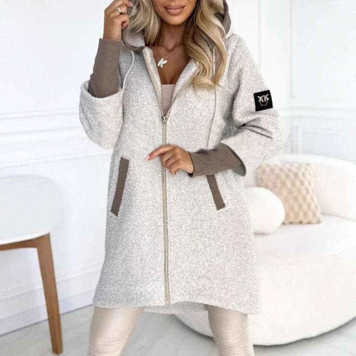 Ladies fleece long jacket with high quality zipper and hood Lune London