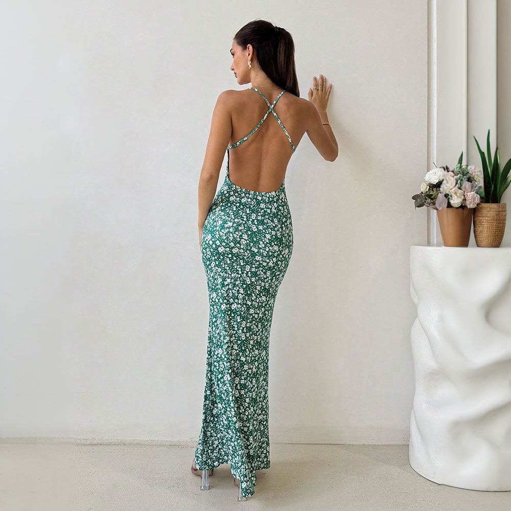 Robe maxi pour femmes avec des bretelles spaghetti réglables et un détail imprimé floral Chic & Stil