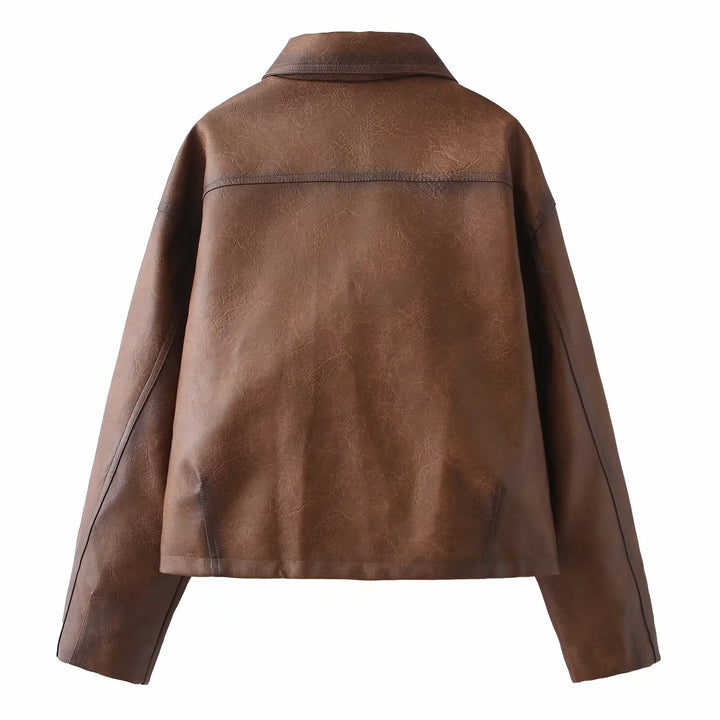 Faux leather jacket for women in a modern short design with practical pockets Lune London