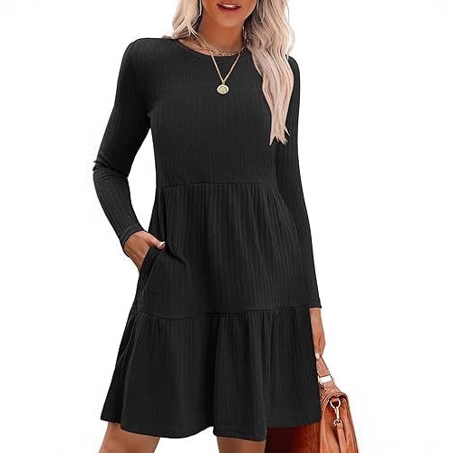 Knit midi dress for women with voluminous skirt and fine ribbed structure Lune London