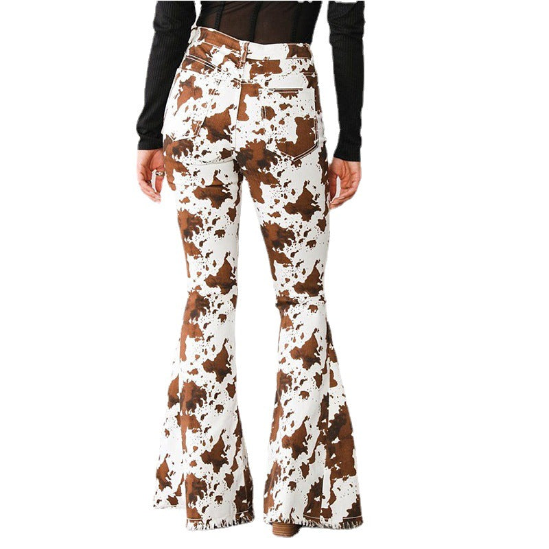 Modern design bootcut jeans for women in cow print Lune London