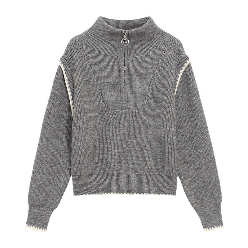 Trendy women's sweater with high collar and special sleeve finishes Lune London