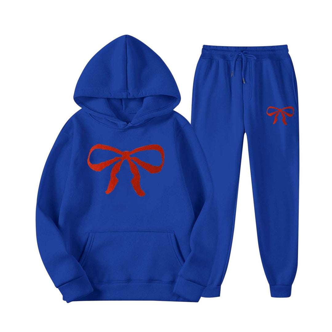 Women's hooded sweat suit with creative bow motif and comfortable fit Chic & Stil