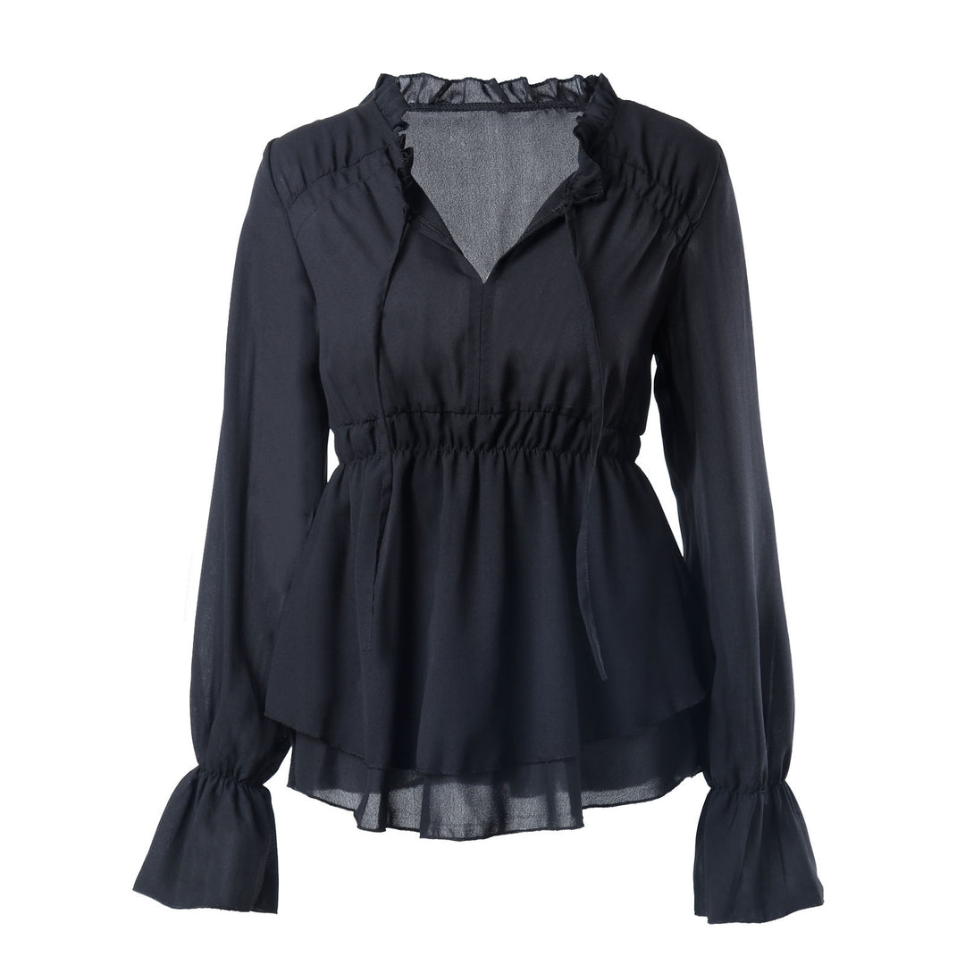 Ruffled blouse for women with elastic waist and long sleeves Lune London