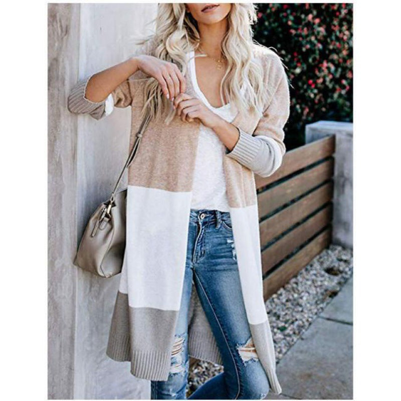 Cardigan en tricot à la mode pour femmes avec des rayures en blocs de couleur Chic & Stil