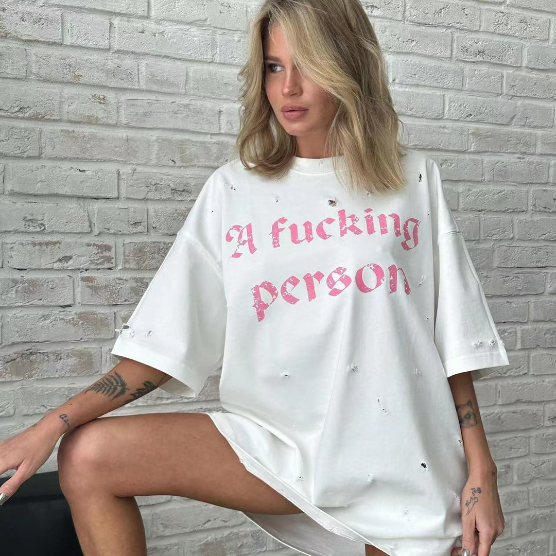 Oversized t-shirt for women with trendy ripped details Lune London