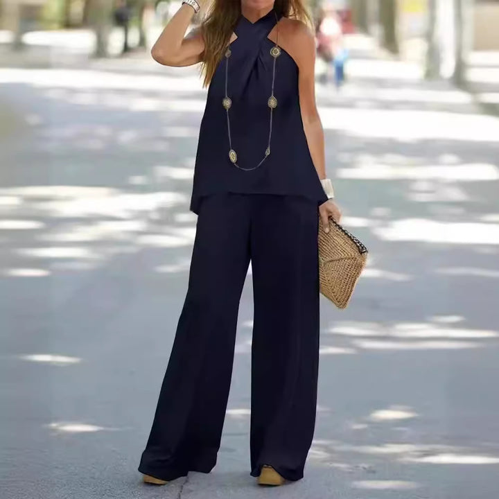 Ladies Elegant set with fluid top and wide leg pants Lune London