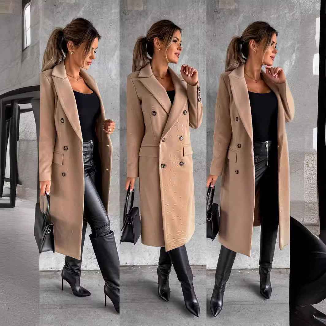 Ladies Elegant Wool Coat with Double Breasted Lune London