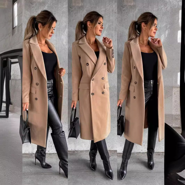 Ladies Elegant Wool Coat with Double Breasted Lune London
