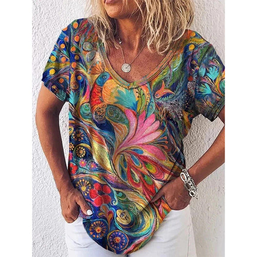 Women V-neck T-shirt with artificial print Lune London