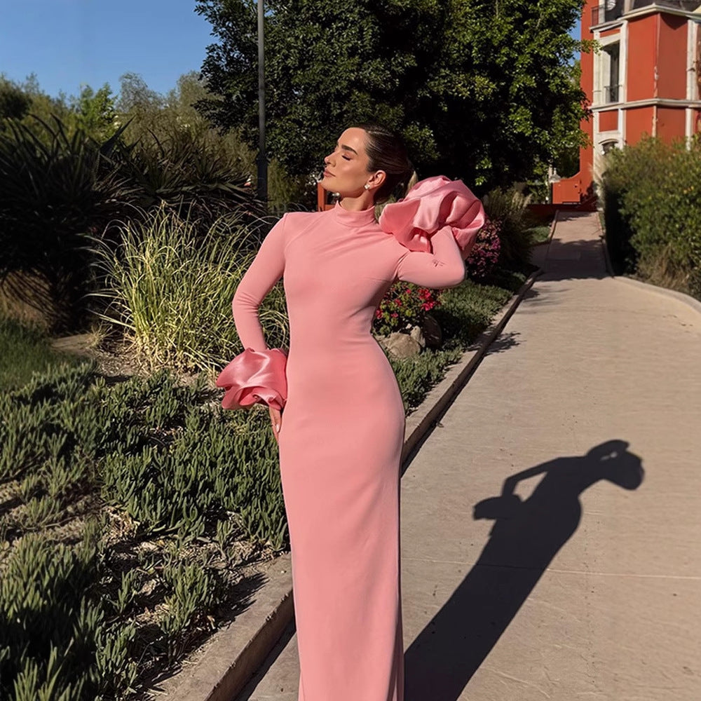 Maxi dress for women with ruffled sleeves and an elegant high neck Lune London