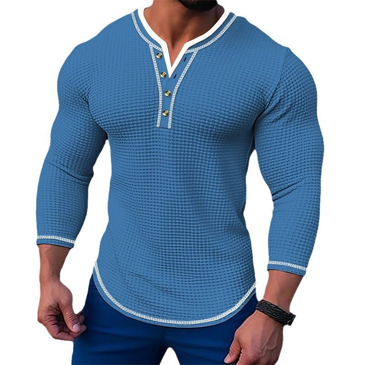 Men's long sleeve Henley shirt with textured design and button placket Lune London