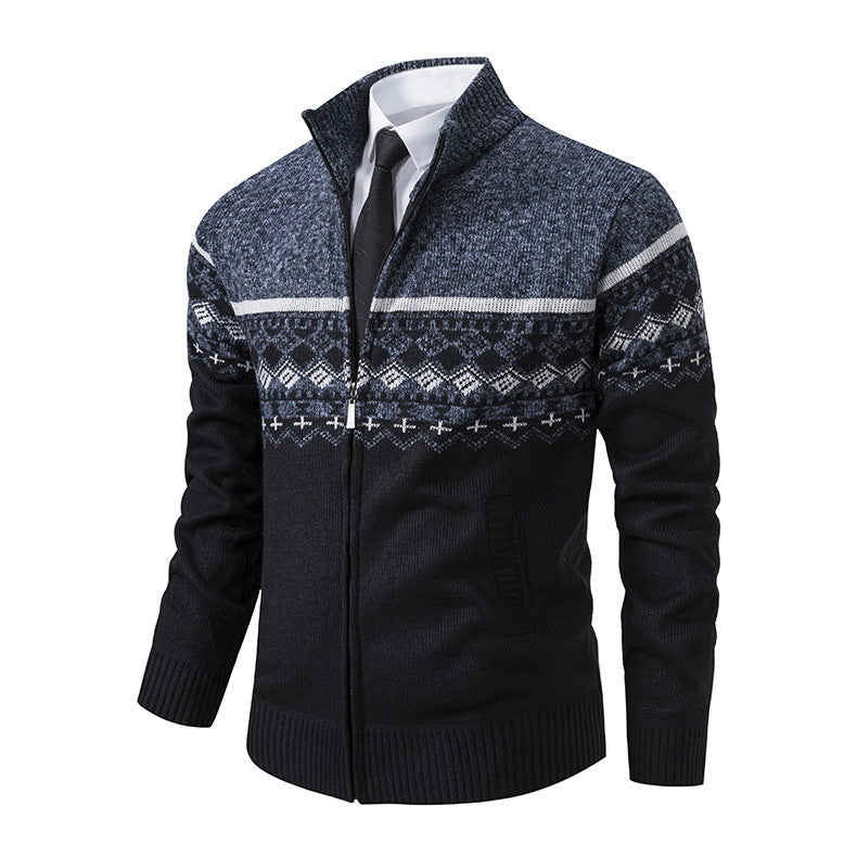 Knit jacket for men with modern pattern and high collar Lune London