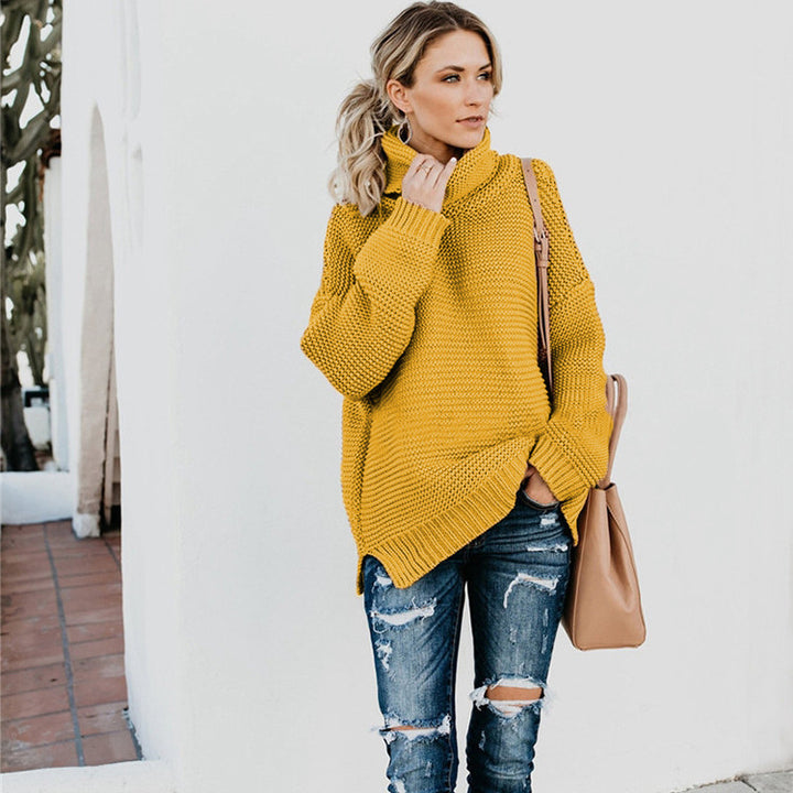 Chunky knit sweater for women with a high collar and relaxed silhouette Lune Londonl