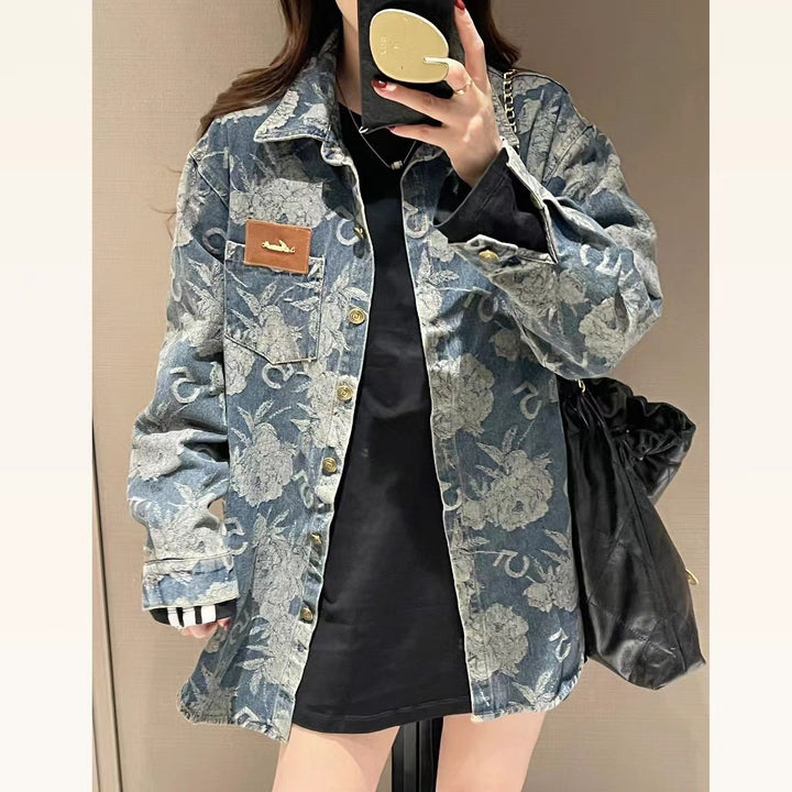 Veste en denim pour femmes avec motifs floraux Chic & Stil