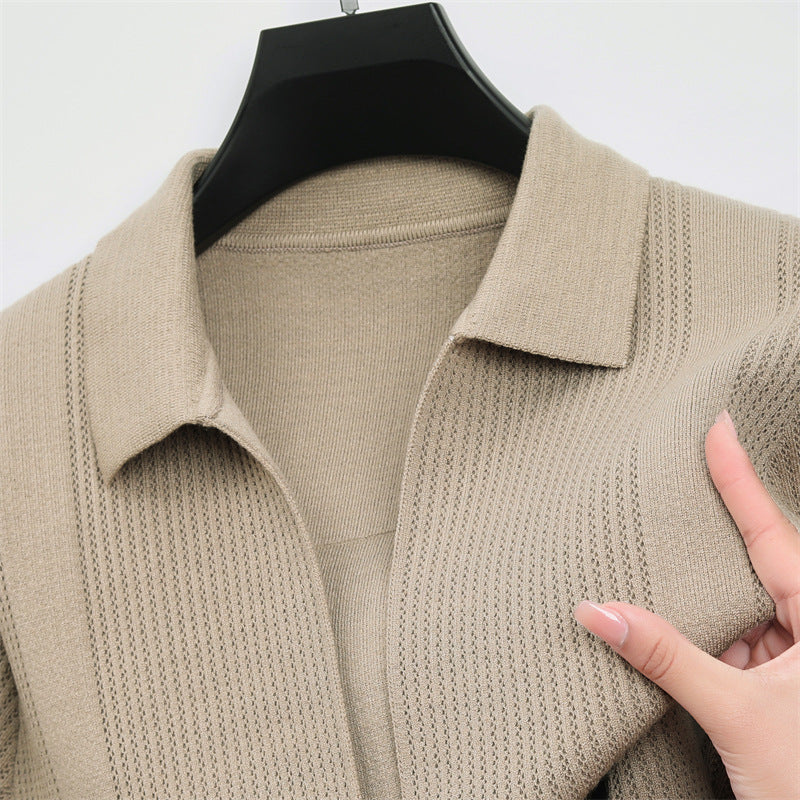 Lady cardigan with modern honeycomb pattern and fine collar Lune London