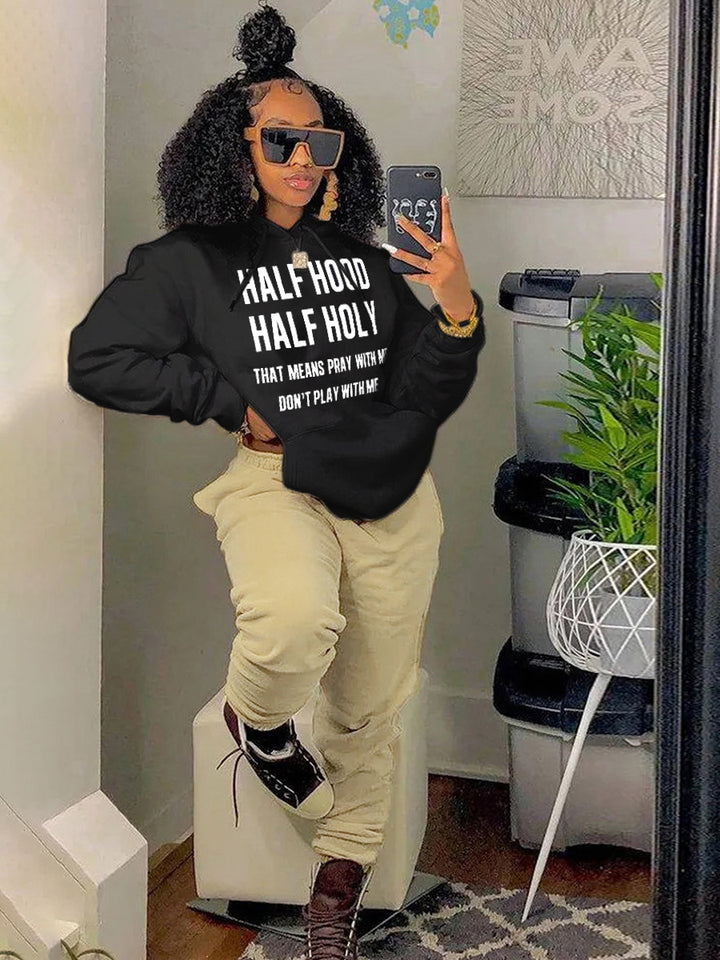 Women's hoodie and jogging pants set with powerful print Lune London