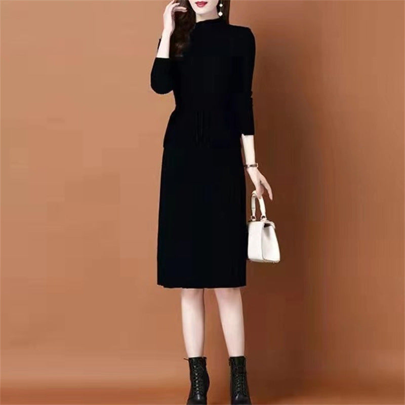 Knit dress for ladies with asymmetrical waist and fine ribbed structure Lune London