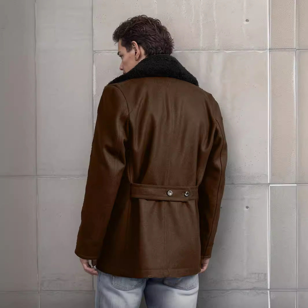 Elegant winter coat for men with wide pleated collar and practical pockets Lune London