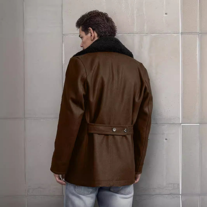 Elegant winter coat for men with wide pleated collar and practical pockets Lune London