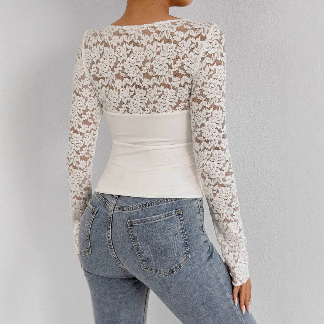 Ladies lace top with long sleeves and fitted cut Lune London