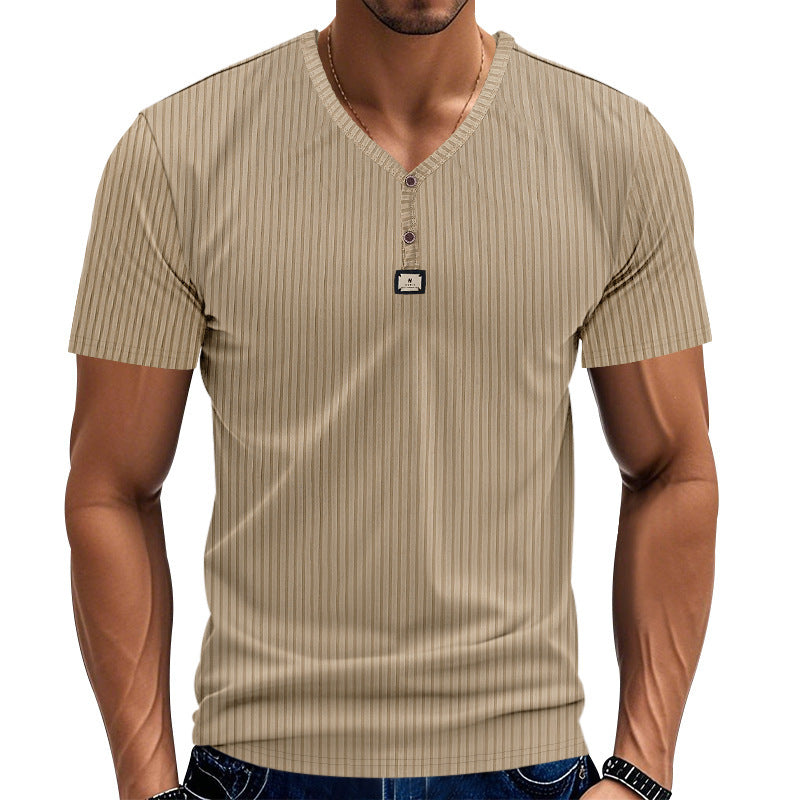 Men's Short Sleeve Henley T-shirt with Structured Design and Button Placket Lune London