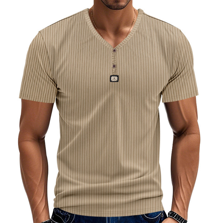 Men's Short Sleeve Henley T-shirt with Structured Design and Button Placket Lune London