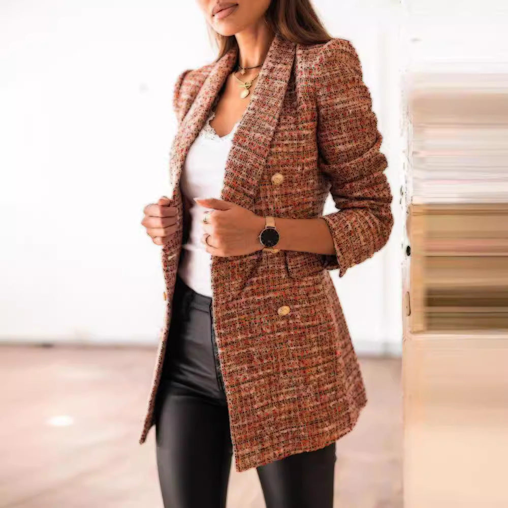 Classic checked blazer for women with double row of buttons Lune London