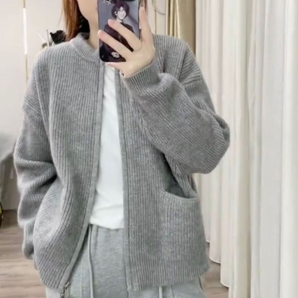 Knitted jacket for women with textured design and open collar Lune London