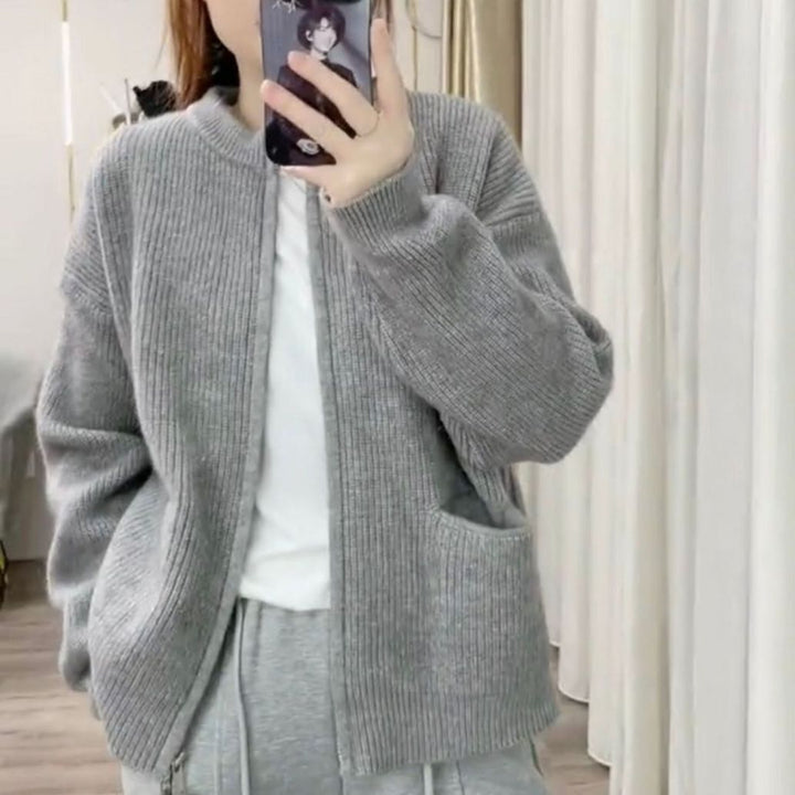 Knitted jacket for women with textured design and open collar Lune London