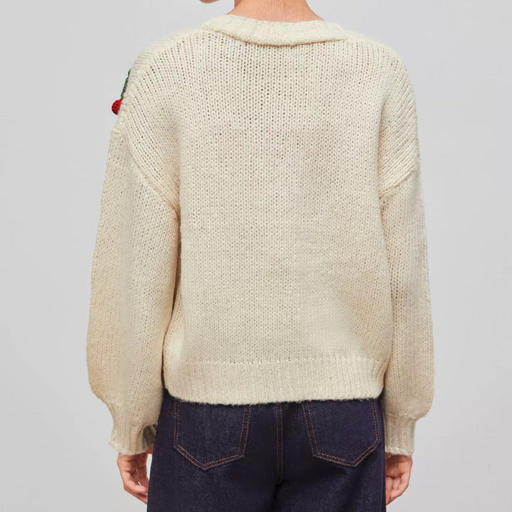 Lune London | Women's playful knitted cardigan with cherry appliqués