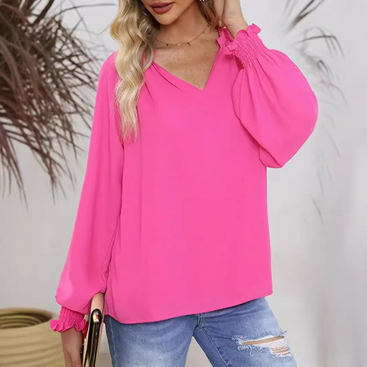 Ladies Elegant V Neck Blouse With Puff Sleeves Lune London