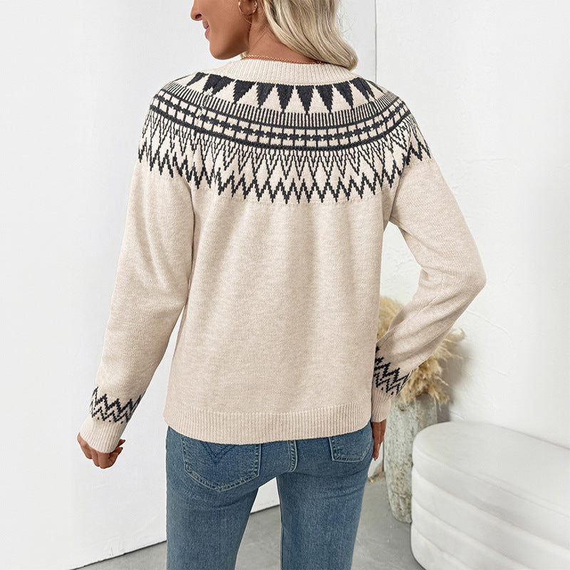 Knit sweater for women with graphic pattern and round neckline Lune London