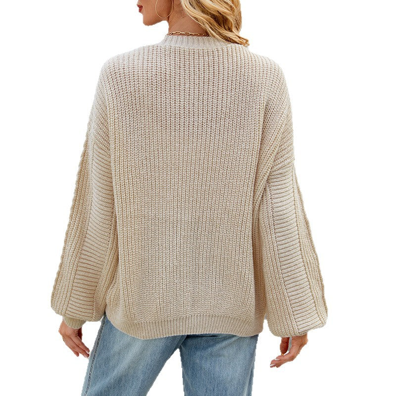 Ladies stylish knitted jacket with V-neck and button placket Lune London