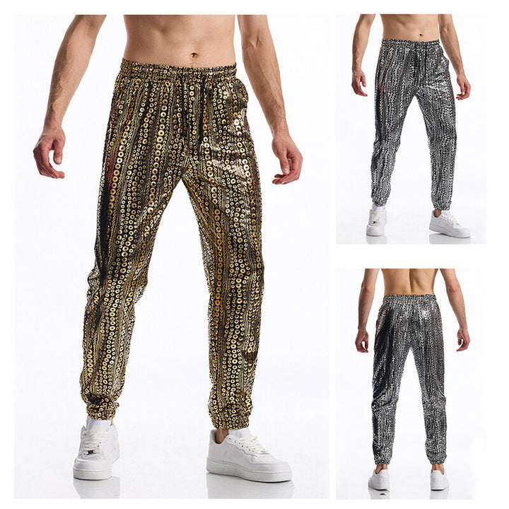 Shiny leisure pants for men with colorful sequin pattern Lune London