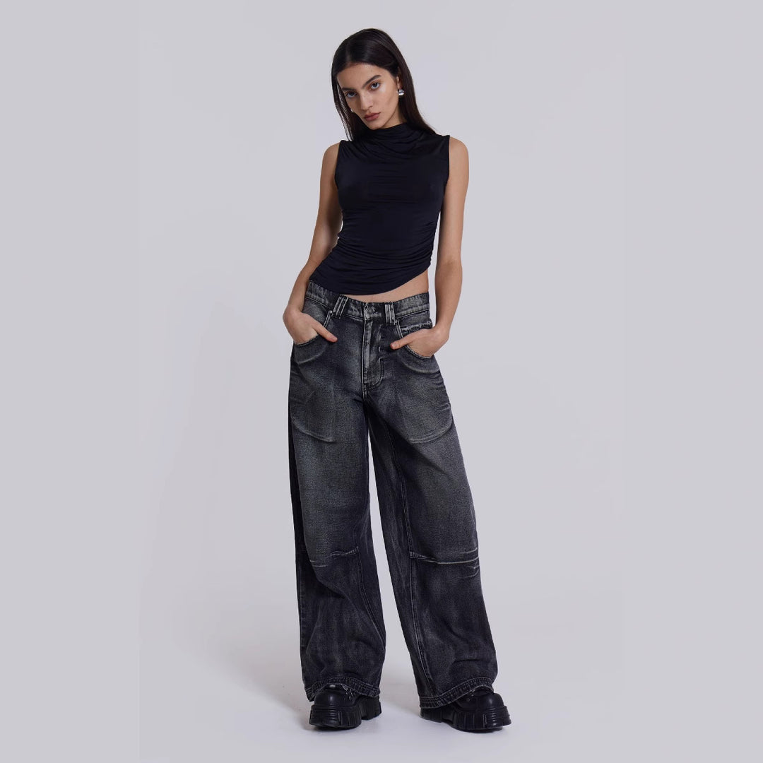 Women's wide jeans with artistic wing design and unique details Lune London