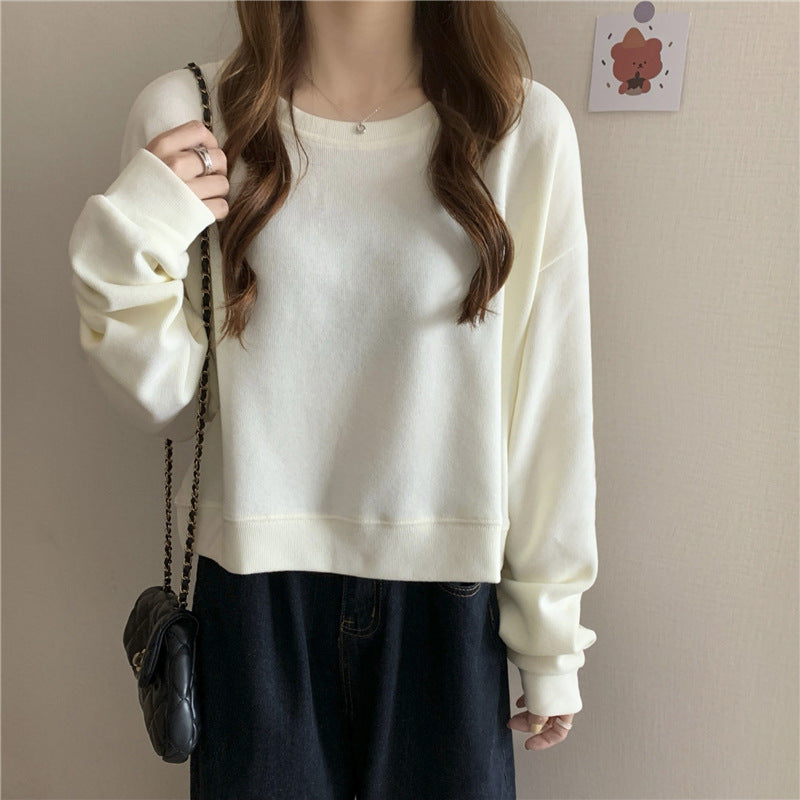 Women's casual cropped sweater made of soft cotton blend with stylish round neckline Lune London