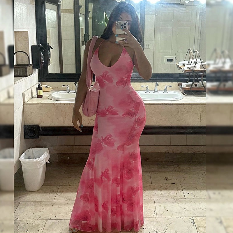 Chic Maxi Dress with Floral Collar for Women